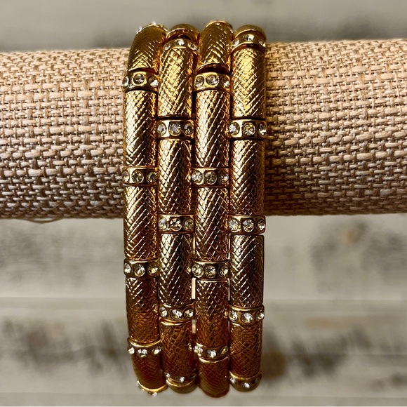 Vintage Jewelry - Vintage Exotic Snake Gem Bling Accents Bangle Bracelet Stretch Statement Retro